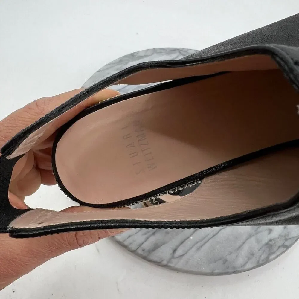 Stuart Weitzman Womens 7.5 Sandal Black Slingback Wedge Espadrille Chain Detail - Picture 10 of 14